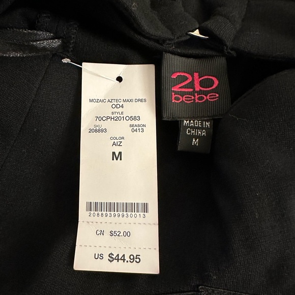 bebe Strapless Dress with Black and Vibrant Geometric Pattern - Picture 5 of 7